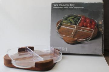 mid-century mod vintage Selandia teak wood tray square relish set w/ lucite acrylic bowls