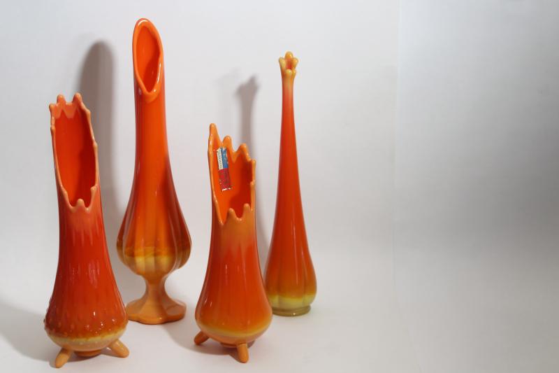 photo of mid century mod vintage Simplicity vases, Smith & Fayette art glass persimmon orange #1