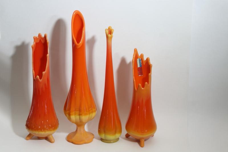 photo of mid century mod vintage Simplicity vases, Smith & Fayette art glass persimmon orange #4