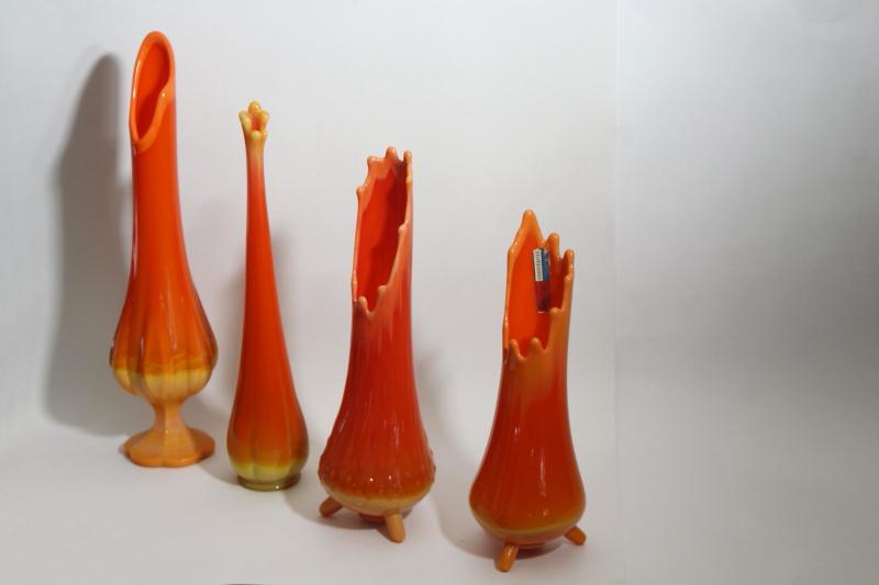 photo of mid century mod vintage Simplicity vases, Smith & Fayette art glass persimmon orange #5