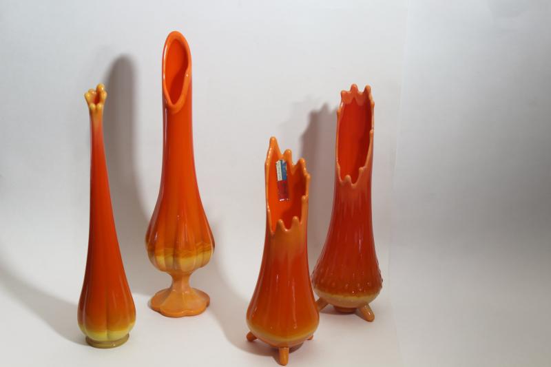 photo of mid century mod vintage Simplicity vases, Smith & Fayette art glass persimmon orange #8