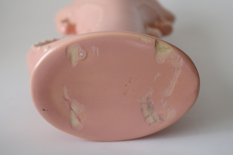photo of mid century mod vintage USA pottery trumpet flower vase, coral shell pink glaze  #3