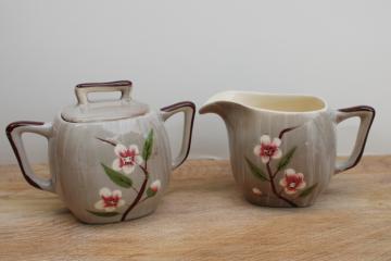 mid-century mod vintage Weil Ware Birchwood grey & pink ceramic cream & sugar set