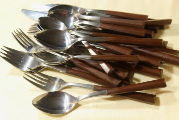 catalog photo of mid century mod vintage Woodwind stainless flatware w/ rosewood melamine handles