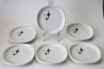 catalog photo of mid century mod vintage atomic starburst appetizer plates, Syracuse china Jubilee 