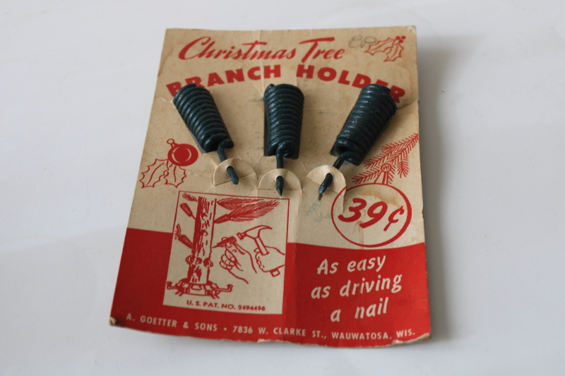 photo of mid-century mod vintage card of Christmas tree branch holders, metal spikes for greenery #1