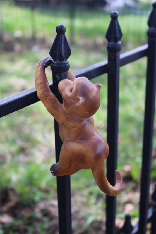 photo of mid-century mod vintage ceramic wall climber figurine, hanging monkey houseplant hanger #2