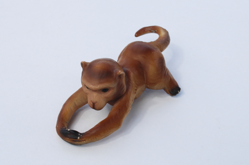 photo of mid-century mod vintage ceramic wall climber figurine, hanging monkey houseplant hanger #4