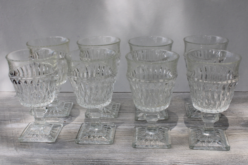 photo of mid-century mod vintage clear glass stemware, big chunky wine glasses or water goblets #1