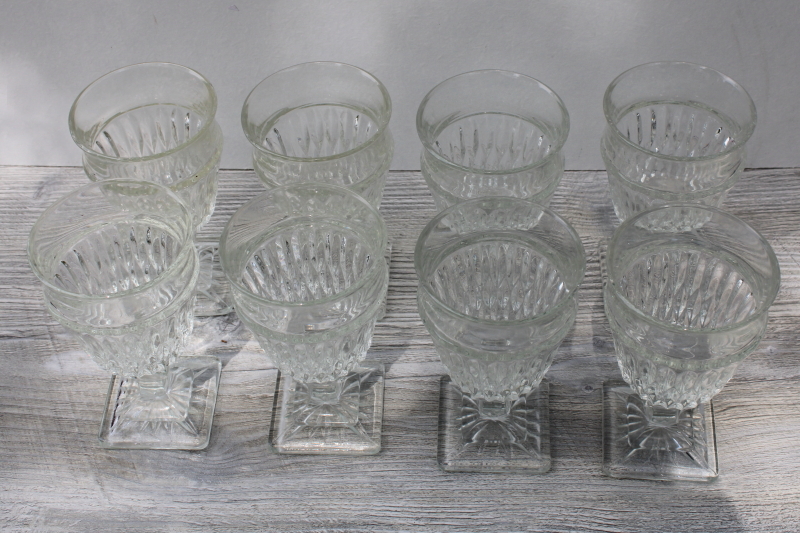 photo of mid-century mod vintage clear glass stemware, big chunky wine glasses or water goblets #3