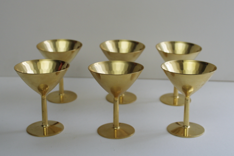 photo of mid-century mod vintage cocktail glasses, hollywood regency gold tone hammered metal  #1