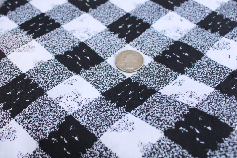 photo of mid-century mod vintage cotton fabric, print gingham black & white buffalo check tweed #1