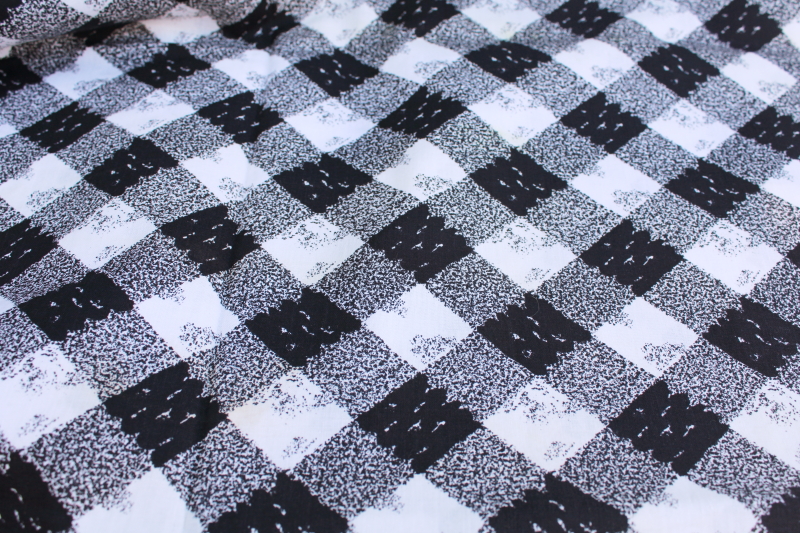 photo of mid-century mod vintage cotton fabric, print gingham black & white buffalo check tweed #3