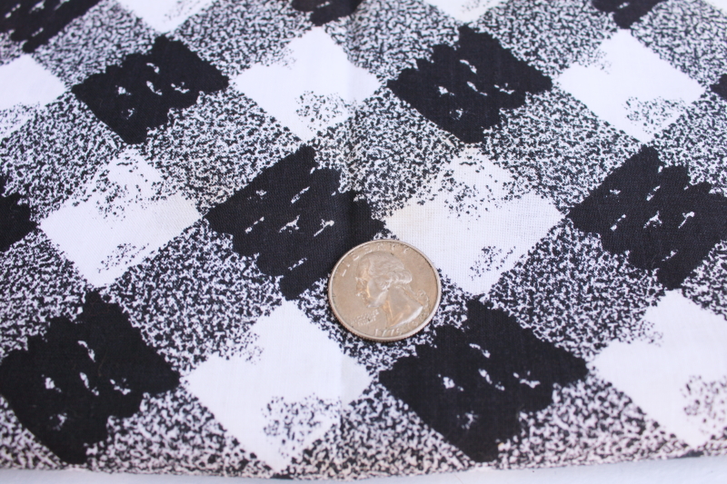 photo of mid-century mod vintage cotton fabric, print gingham black & white buffalo check tweed #4