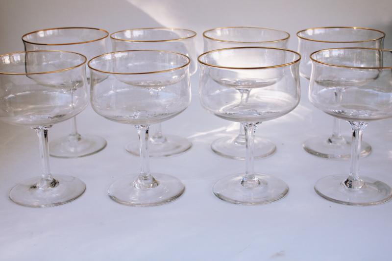 photo of mid-century mod vintage gold band champagne glasses or coupe shape cocktails #1