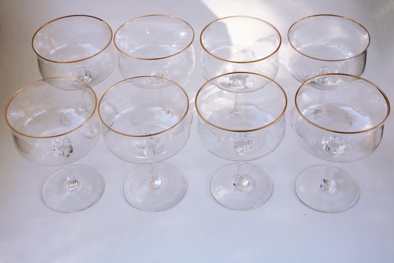 photo of mid-century mod vintage gold band champagne glasses or coupe shape cocktails #2