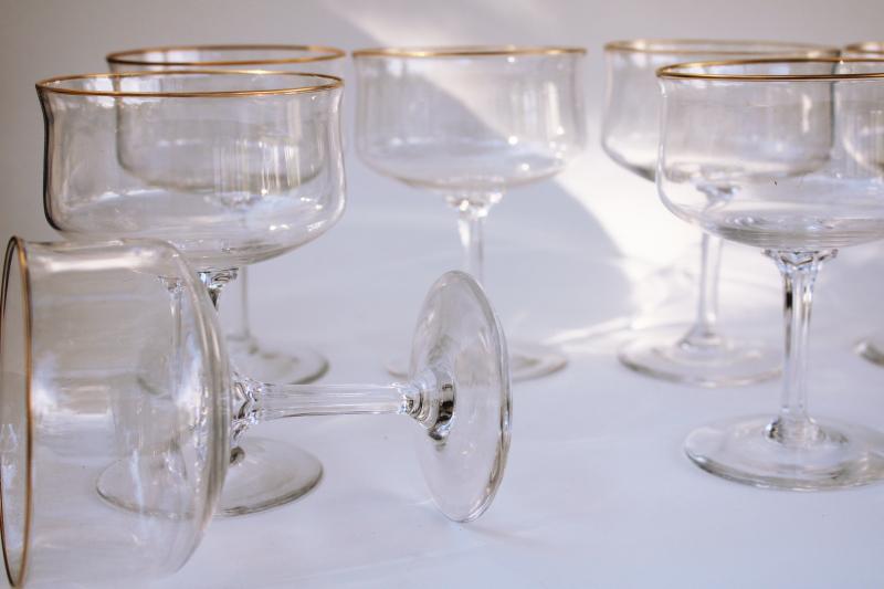 photo of mid-century mod vintage gold band champagne glasses or coupe shape cocktails #3