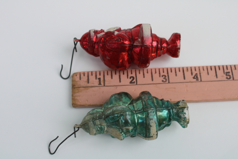 photo of mid century mod vintage hard plastic Santa Christmas ornaments, metallic red & rare green Santa  #4
