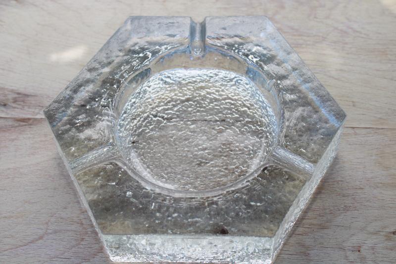 photo of mid century mod vintage huge heavy ice textured glass crystal clear glass ashtray  #1