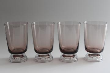 catalog photo of mid-century mod vintage smoke brown clear foot tumblers, Fostoria Horizon glasses