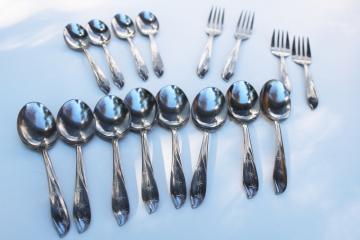 catalog photo of mid century mod vintage starburst stainless flatware, Amere Japan AEF12 stars pattern