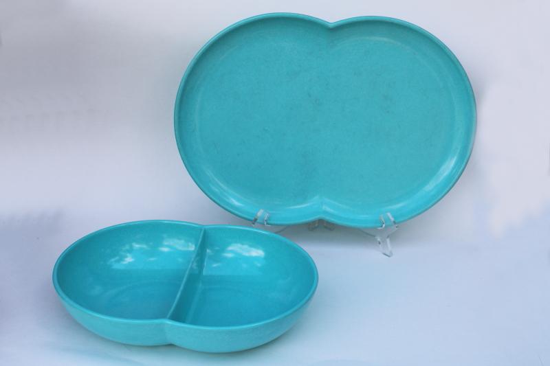 photo of mid-century mod vintage turquoise Branchell melmac bowl & platter atomic retro! #1