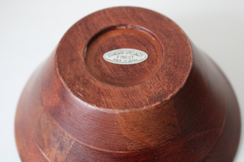 photo of mid century mod vintage wood salad bowls made in Japan, four bowl set  #6