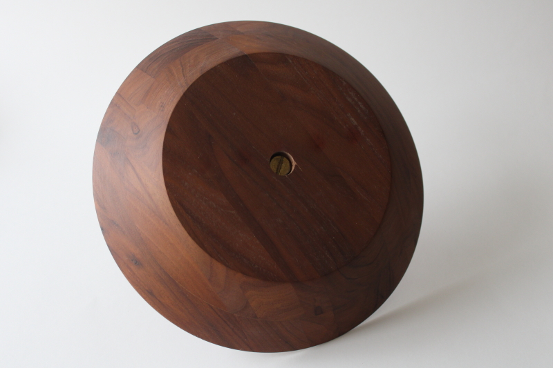 photo of mid-century mod walnut wood bowl w/ center handle, serving tray or trinket dish #3