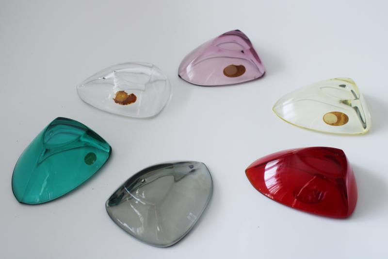 photo of mid-century modern Camer label art glass ashtrays or sauce dishes set, colored glass #5