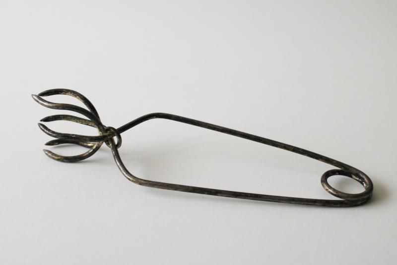 photo of mid century modern Napier silver plate claw ice tongs, patent spring loaded design #1