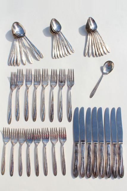 photo of mid century modern Precious silver plate flatware 1950s vintage silverware w/ retro floral  #1