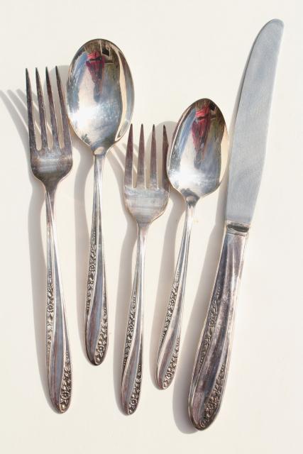 photo of mid century modern Precious silver plate flatware 1950s vintage silverware w/ retro floral  #6