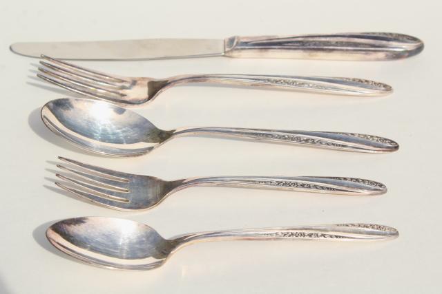 photo of mid century modern Precious silver plate flatware 1950s vintage silverware w/ retro floral  #7