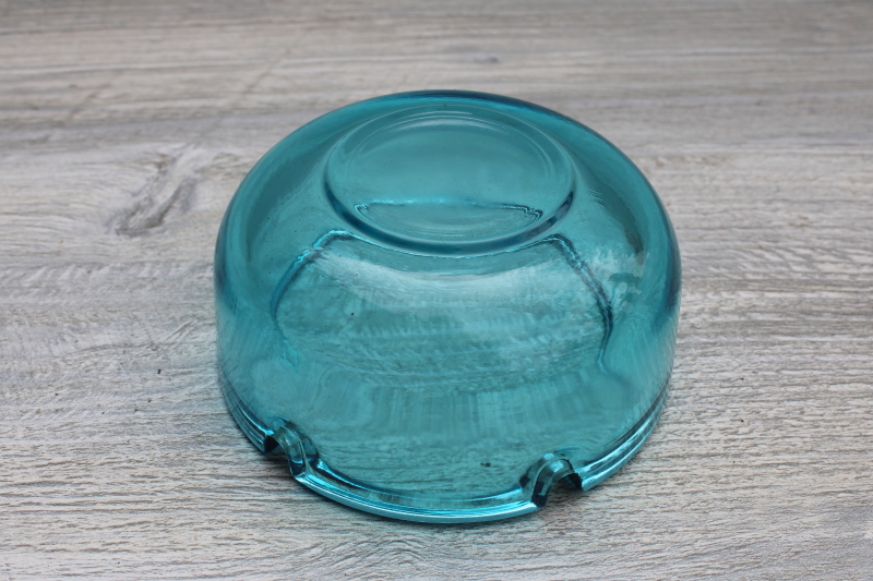 photo of mid-century modern capri blue glass ashtray, retro aqua color 50s 60s vintage #3