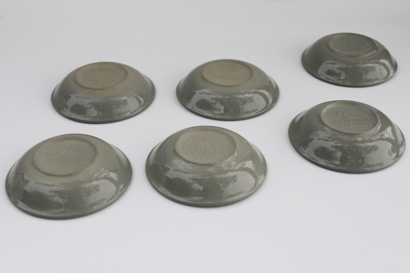 photo of mid-century modern ceramic bowls, cement gray w/ pale yellow 50s vintage Harkerware set #2