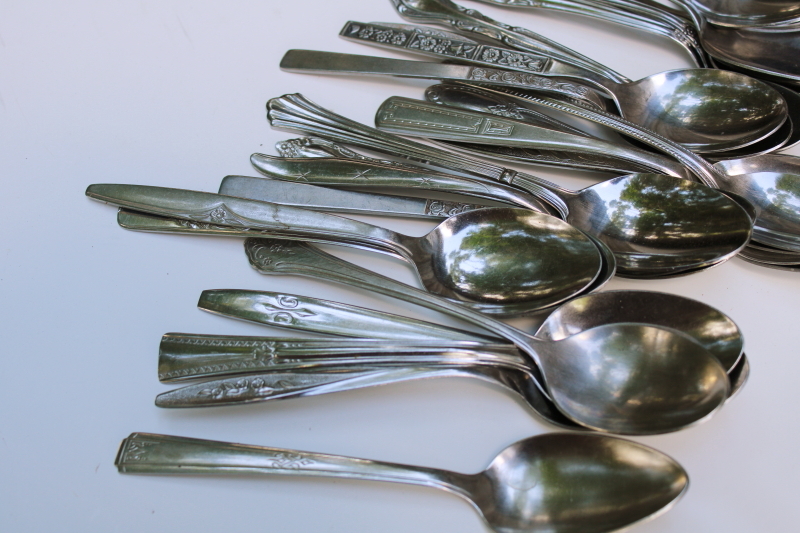photo of mid century modern stainless flatware, mismatched silverware huge lot of 200 spoons, tons of retro patterns  #2