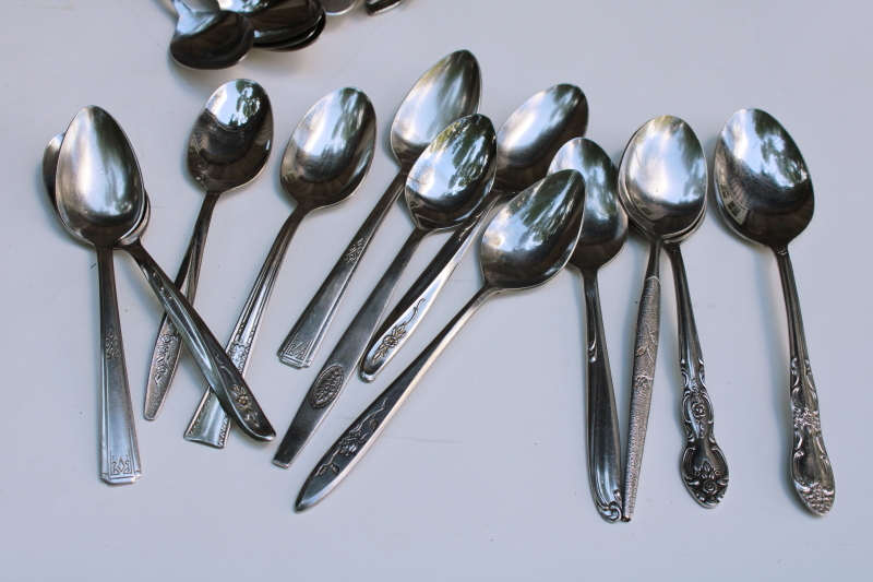 photo of mid century modern stainless flatware, mismatched silverware huge lot of 200 spoons, tons of retro patterns  #3