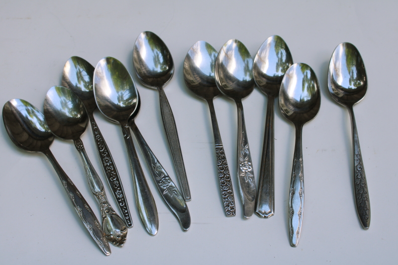 photo of mid century modern stainless flatware, mismatched silverware huge lot of 200 spoons, tons of retro patterns  #5