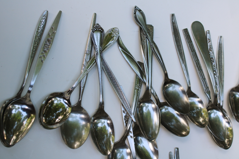 photo of mid century modern stainless flatware, mismatched silverware huge lot of 200 spoons, tons of retro patterns  #6