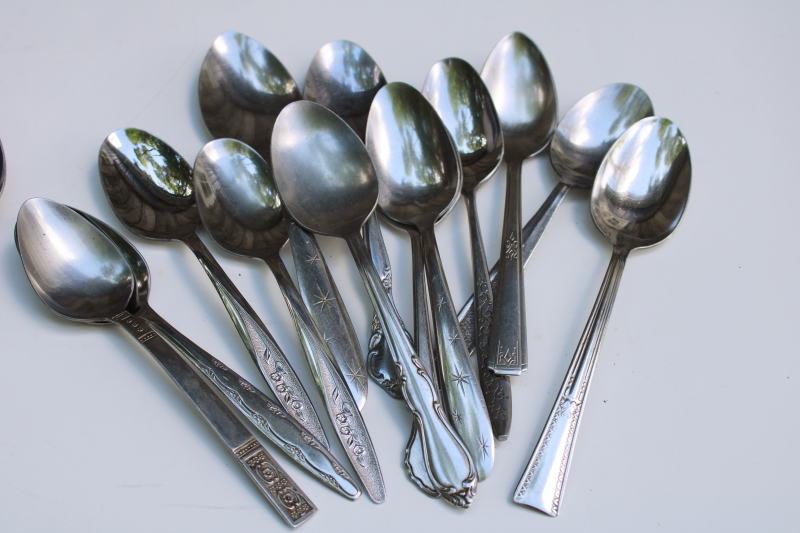 photo of mid century modern stainless flatware, mismatched silverware huge lot of 200 spoons, tons of retro patterns  #7