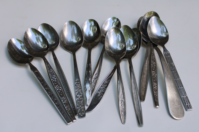 photo of mid century modern stainless flatware, mismatched silverware huge lot of 200 spoons, tons of retro patterns  #8
