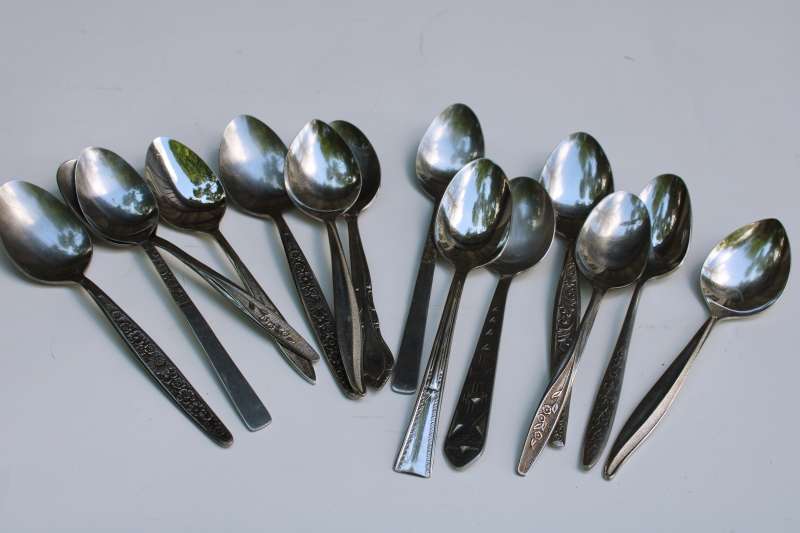 photo of mid century modern stainless flatware, mismatched silverware huge lot of 200 spoons, tons of retro patterns  #9