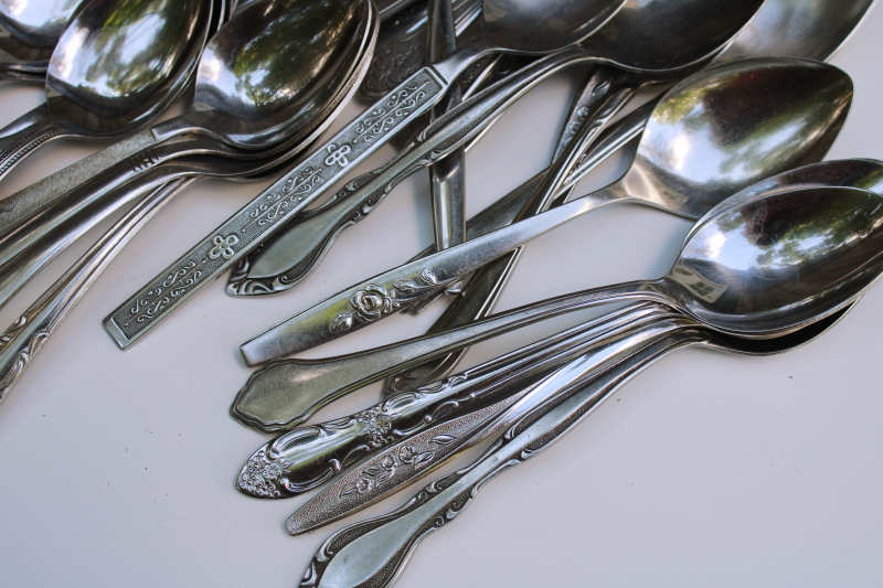photo of mid century modern stainless flatware, mismatched silverware huge lot of 200 spoons, tons of retro patterns  #10