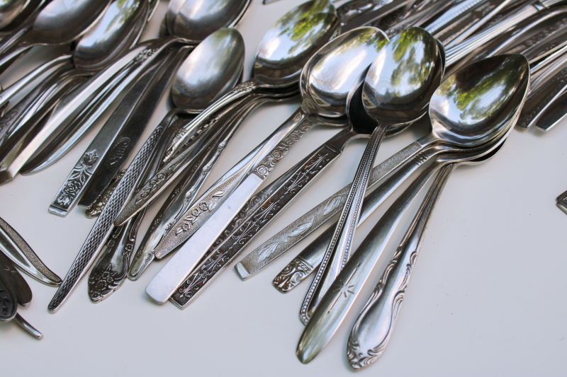 photo of mid century modern stainless flatware, mismatched silverware huge lot of 200 spoons, tons of retro patterns  #11