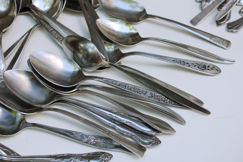 photo of mid century modern stainless flatware, mismatched silverware huge lot of 200 spoons, tons of retro patterns  #13