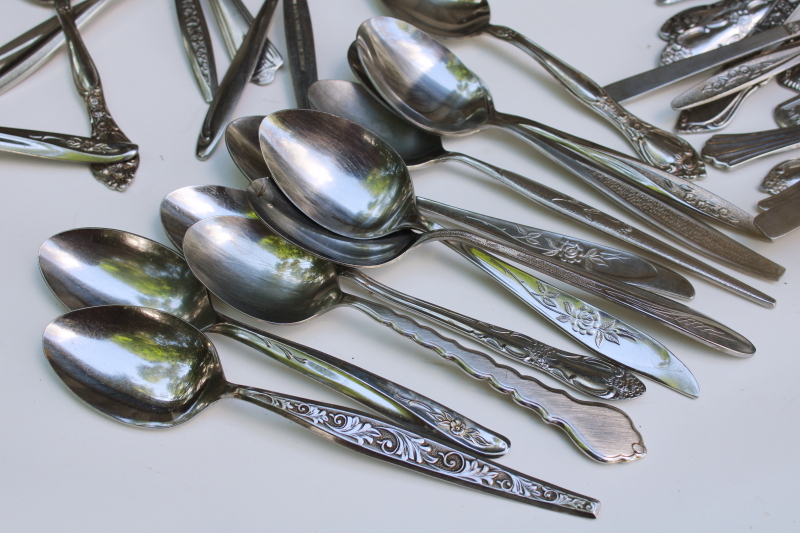photo of mid century modern stainless flatware, mismatched silverware huge lot of 200 spoons, tons of retro patterns  #14
