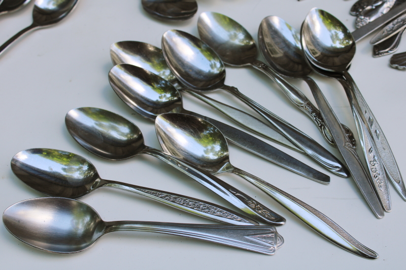 photo of mid century modern stainless flatware, mismatched silverware huge lot of 200 spoons, tons of retro patterns  #15