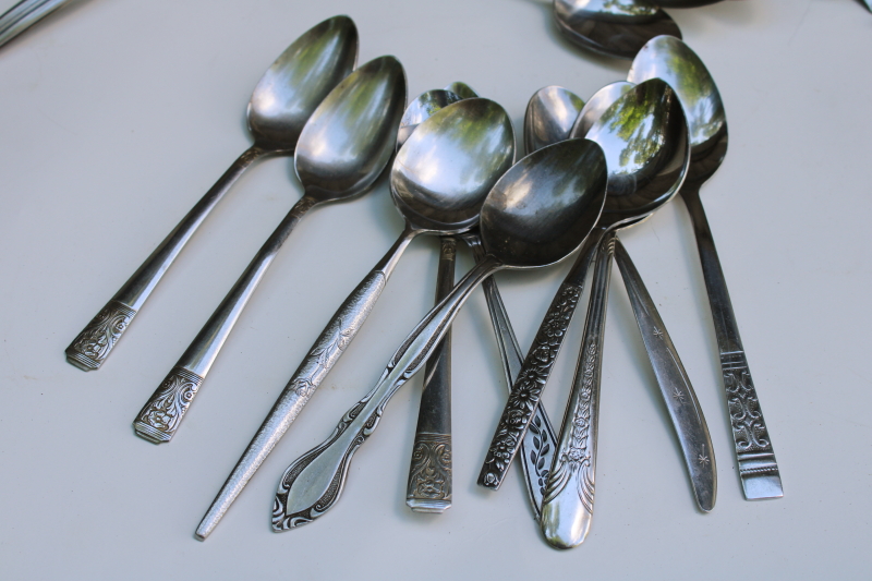 photo of mid century modern stainless flatware, mismatched silverware huge lot of 200 spoons, tons of retro patterns  #16