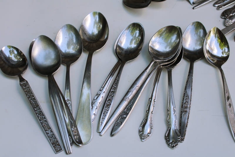 photo of mid century modern stainless flatware, mismatched silverware huge lot of 200 spoons, tons of retro patterns  #17