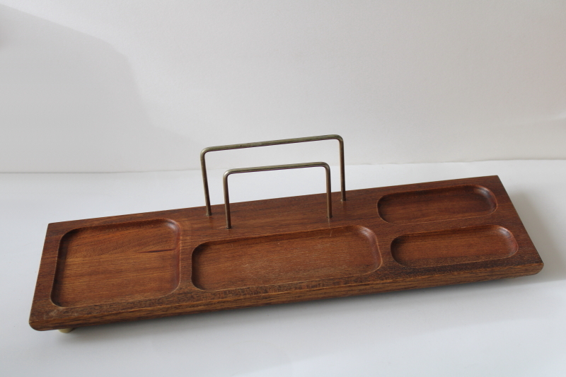 photo of mid-century modern teak wood desk organizer tray w/ rack for mail, vintage 1960s #1